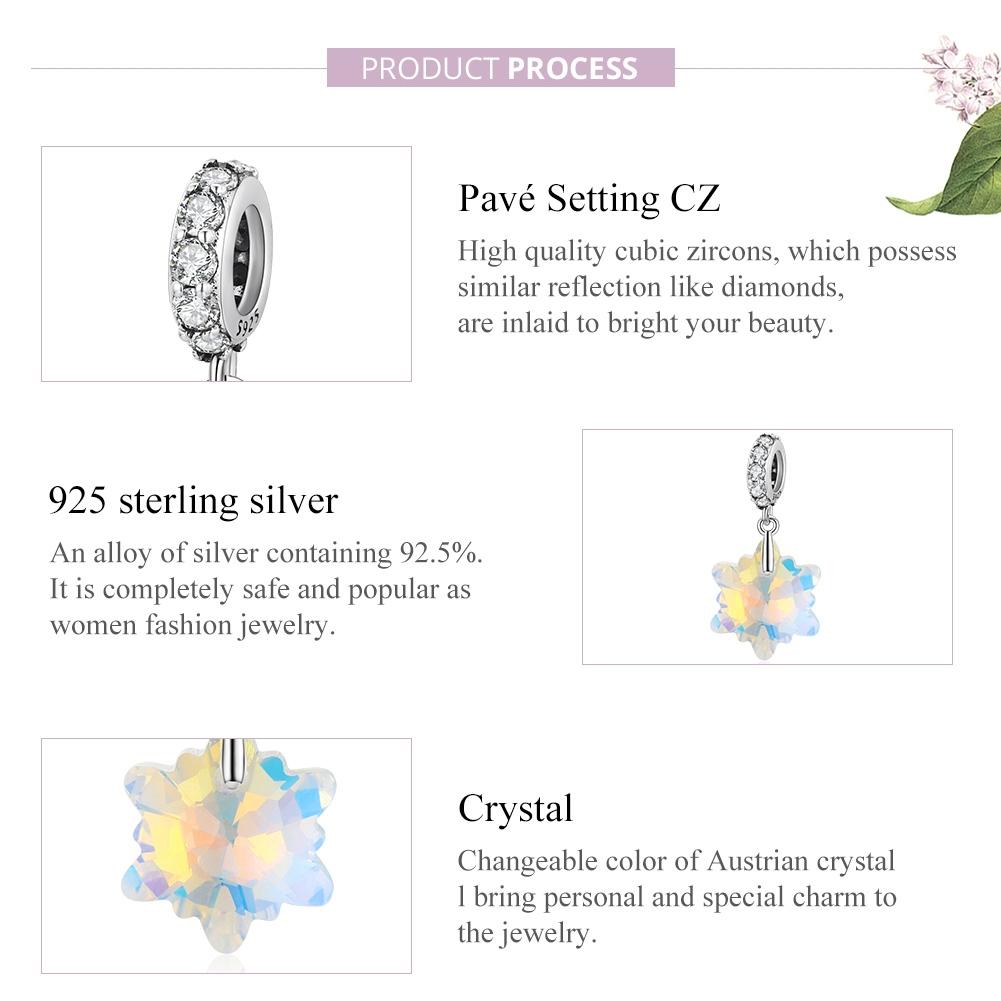 925 Sterling Silver Sparkling Snowflake Pendant For Diy Bracelets & Necklaces