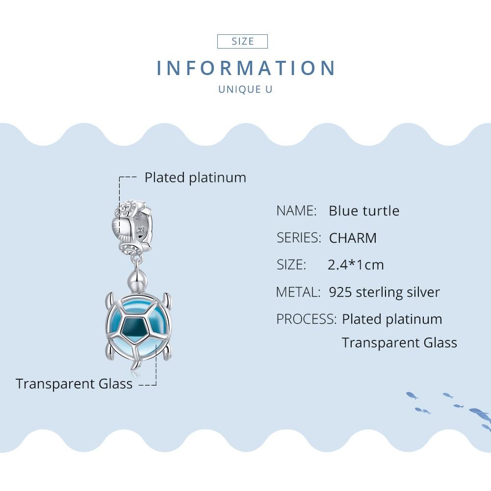 925 Sterling Silver Blue Turtle Pendant For Diy Bracelets & Necklaces