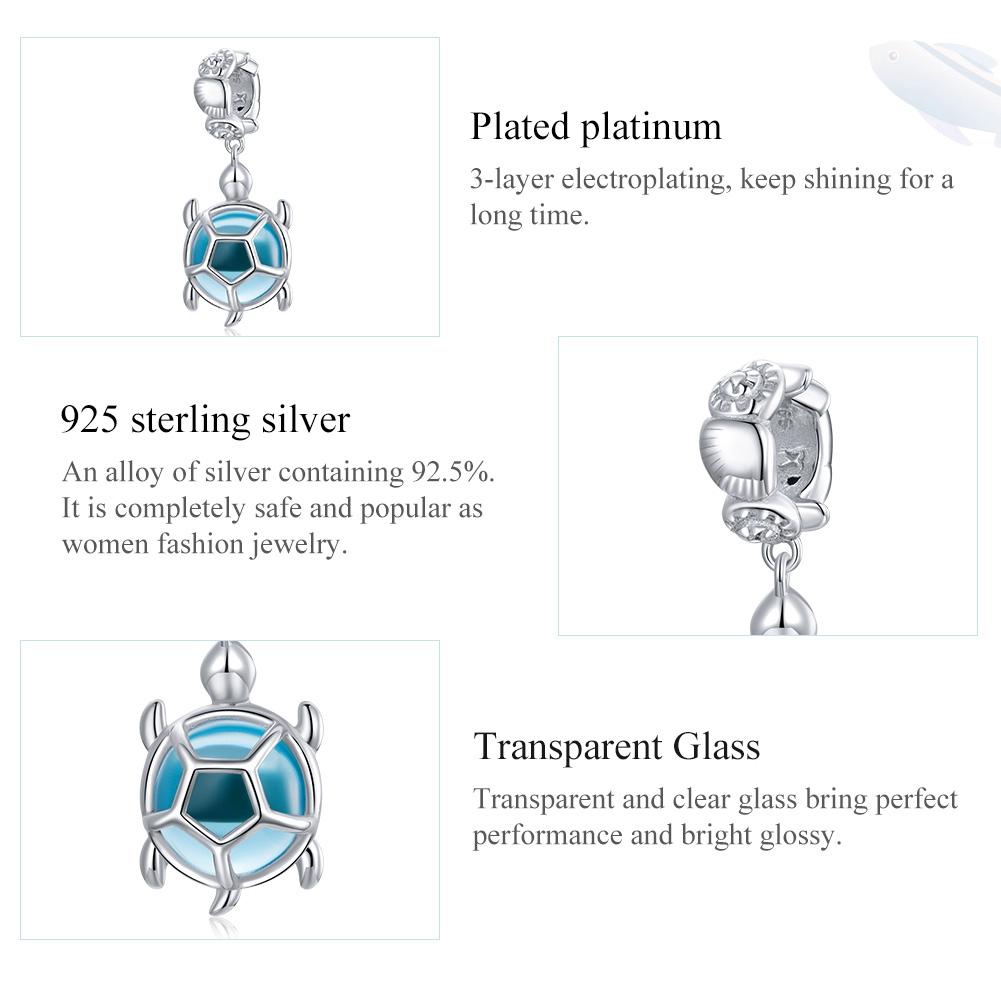 925 Sterling Silver Blue Turtle Pendant For Diy Bracelets & Necklaces