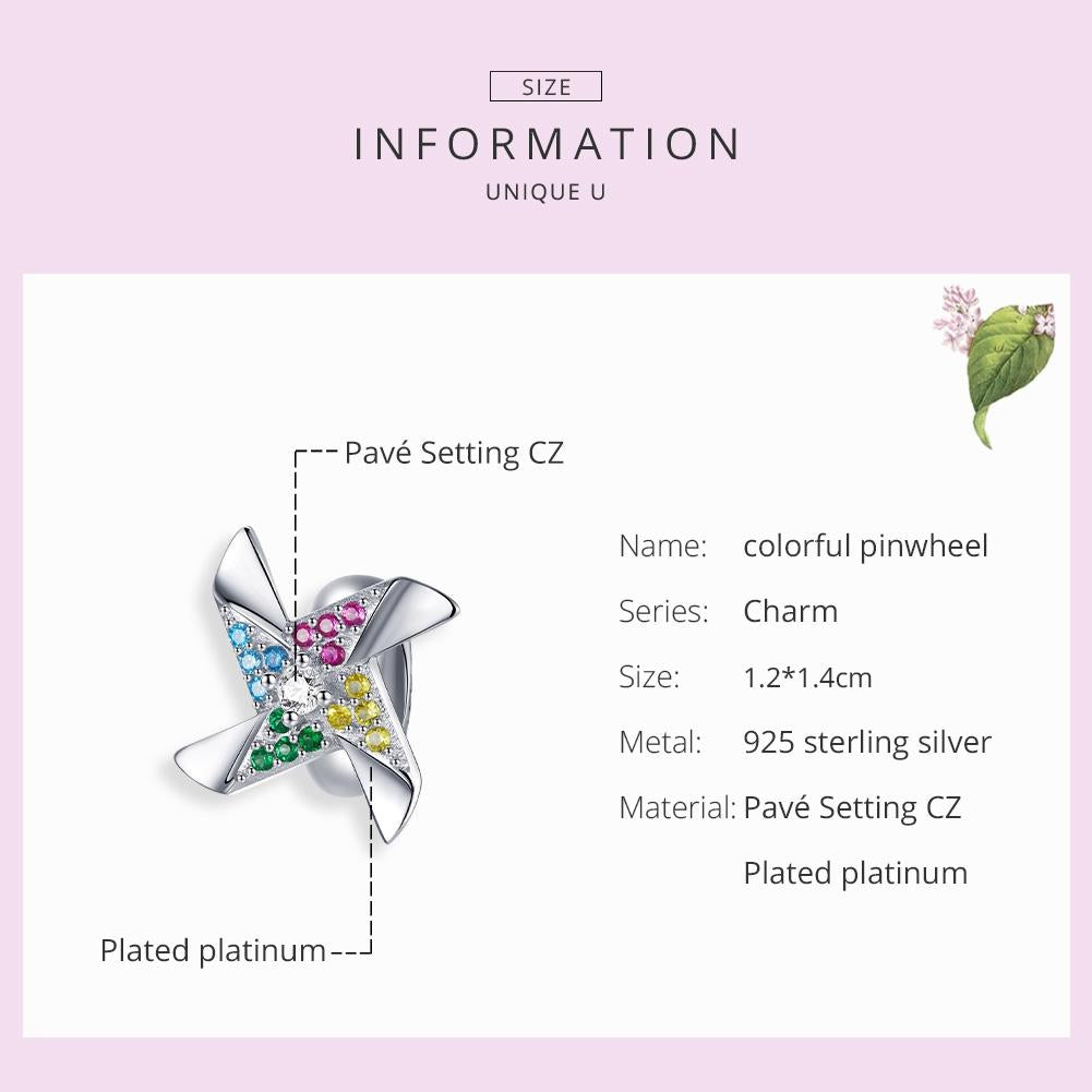 925 Sterling Silver Colorful Windmill Beads For Diy Bracelets & Necklaces