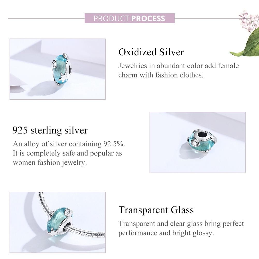 925 Sterling Silver Ocean Star Pendant Bracelet With Blue Glass Bead