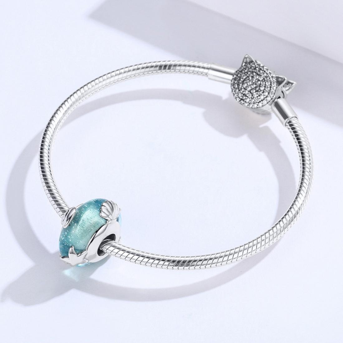 925 Sterling Silver Ocean Star Pendant Bracelet With Blue Glass Bead