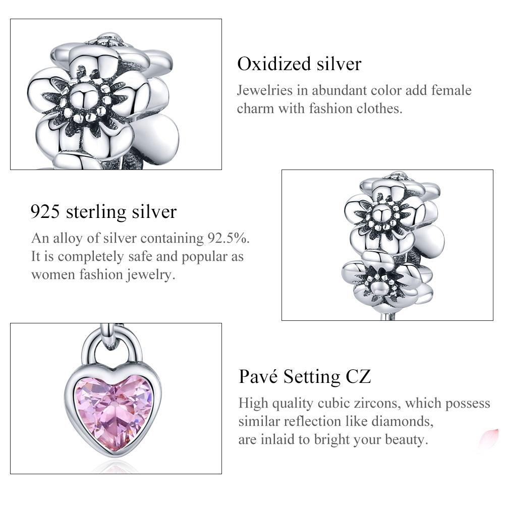 925 Sterling Silver Flower Bead Bracelet Charms