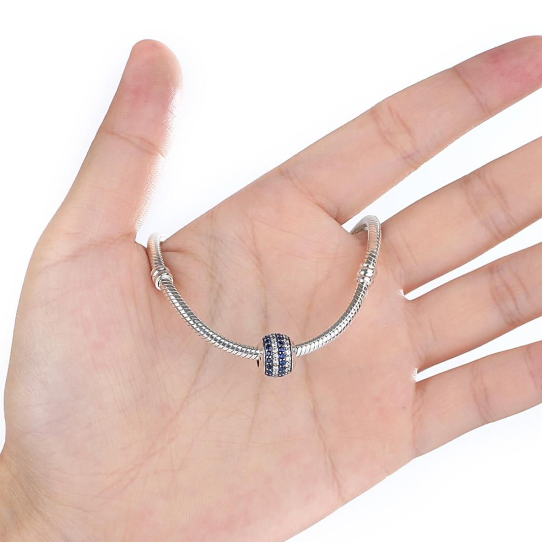 925 Sterling Silver Blue Diamond Beaded Bracelet & Necklace Set