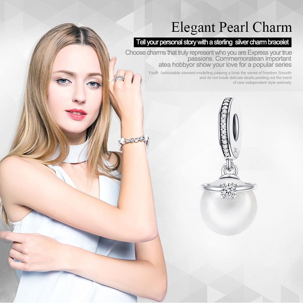 925 Sterling Silver Chic Pearl Charm For Diy Bracelets