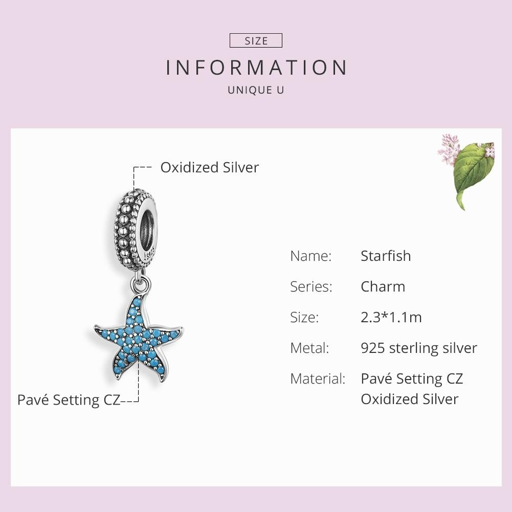 925 Sterling Silver Starfish Pendant Charm For Women'S Diy Bracelets