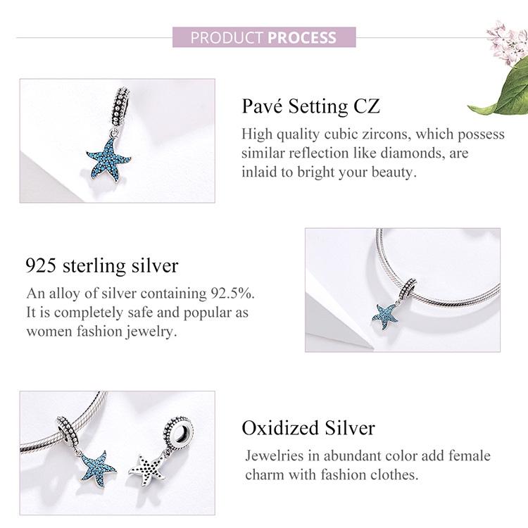 925 Sterling Silver Starfish Pendant Charm For Women'S Diy Bracelets