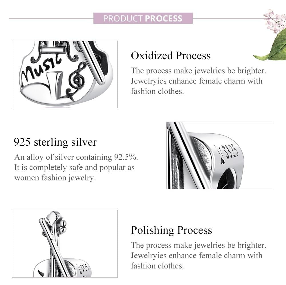 925 Sterling Silver Vintage Violin Beads For Diy Bracelets & Necklaces