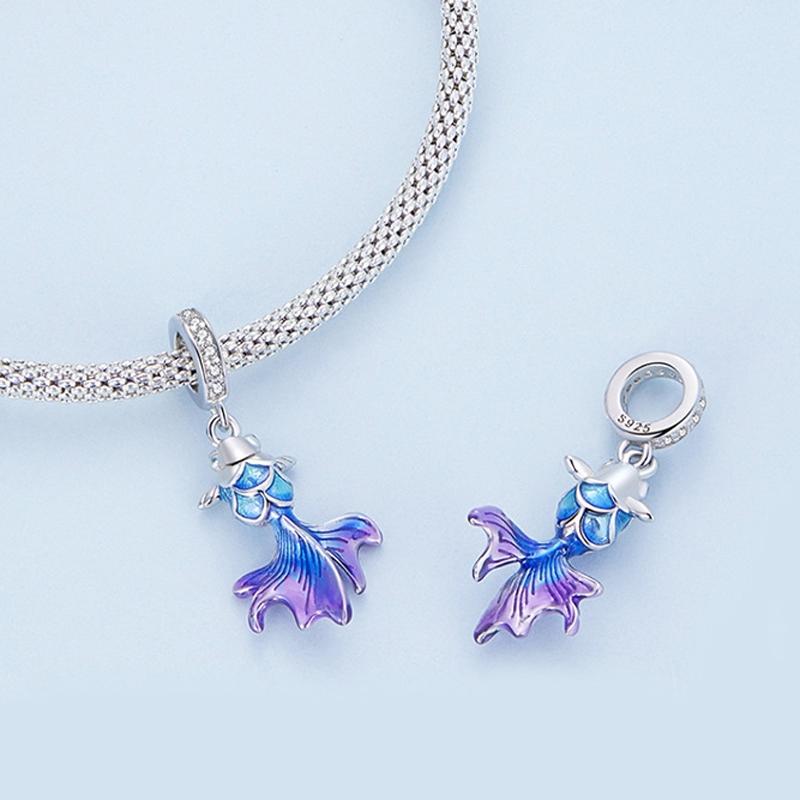 925 Sterling Silver Blue Fish Diy Pendant Beaded Accessory