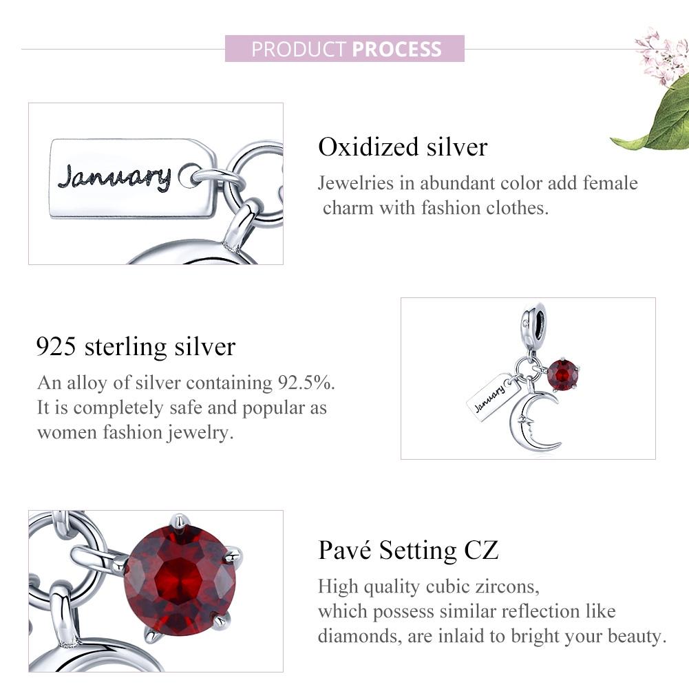 925 Sterling Silver January Birthstone Moon Pendant For Diy Bracelets & Necklaces