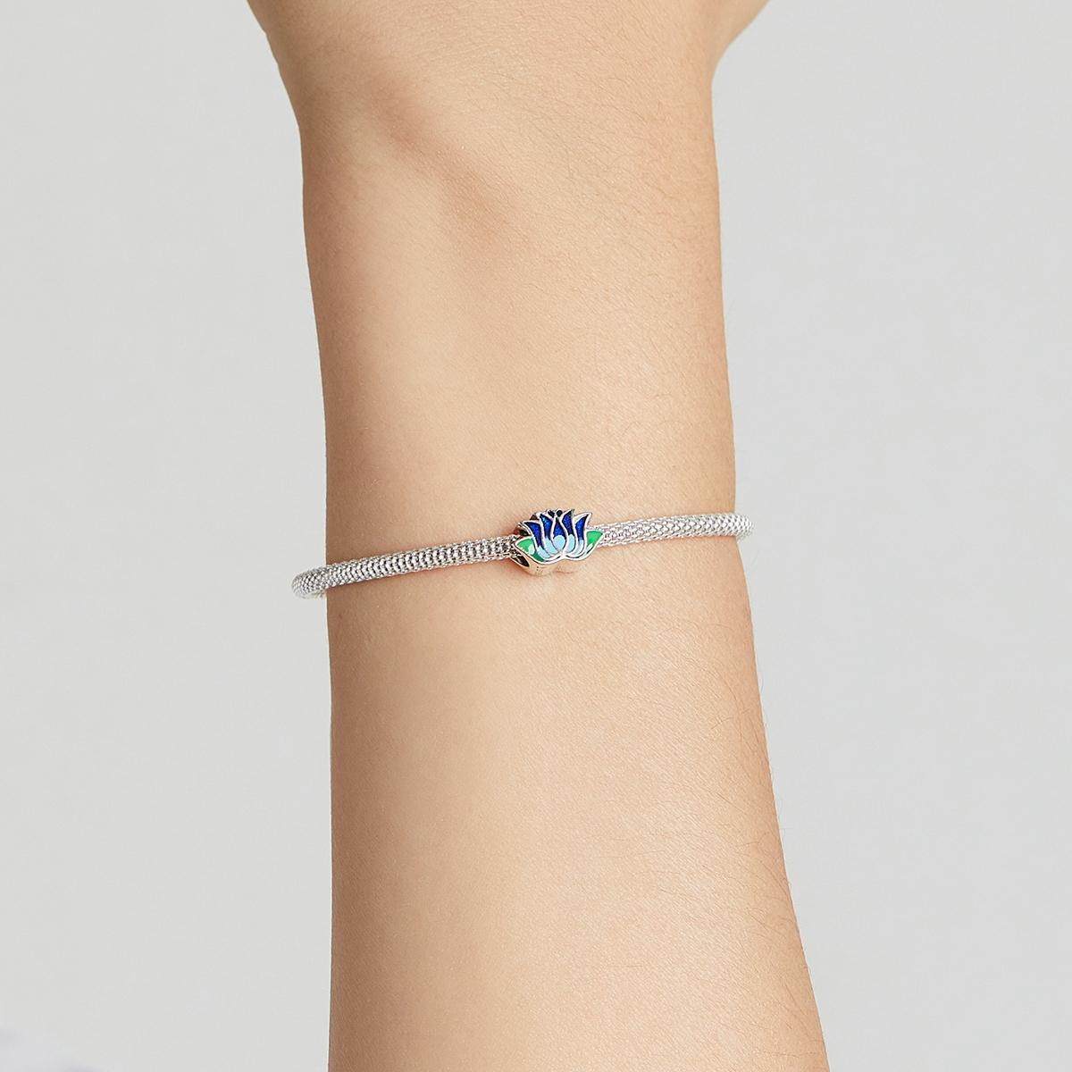 925 Sterling Silver Blue Lotus Bead Bracelet & Necklace Set