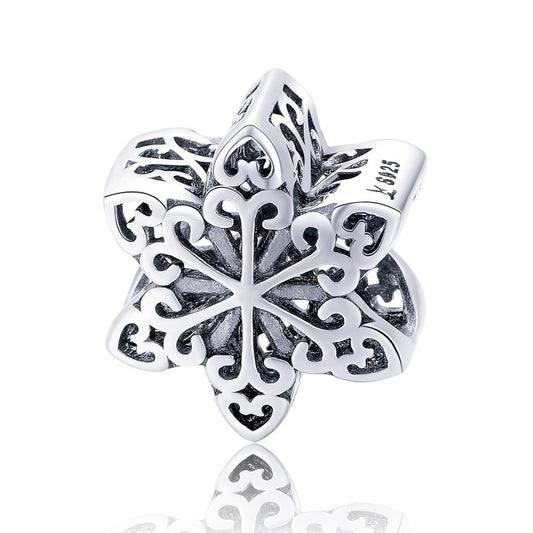 925 Sterling Silver Snowflake Beads For Diy Bracelets & Necklaces