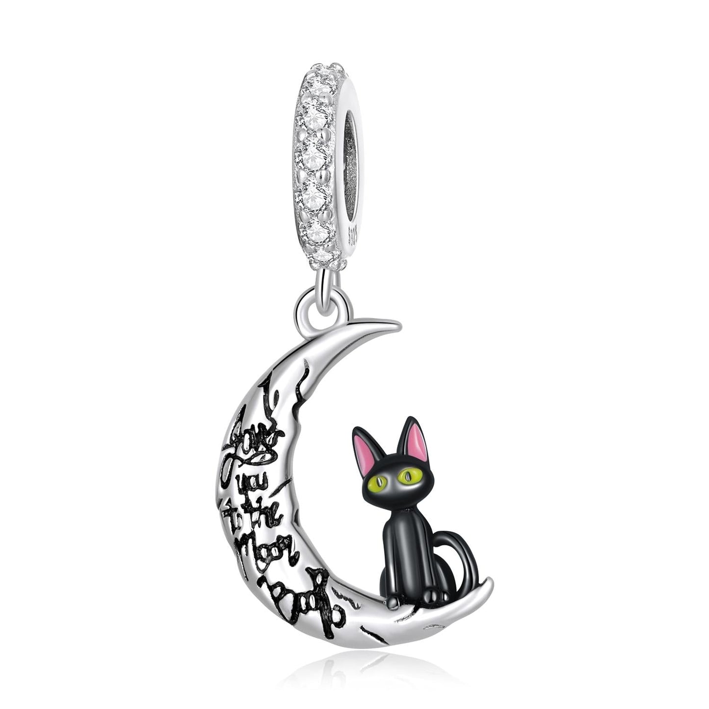 925 Sterling Silver Moon Cat Pendant For Bracelet Or Necklace