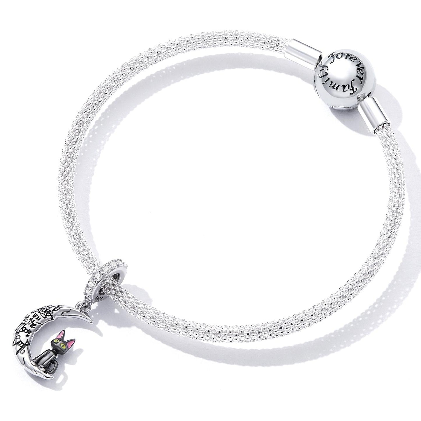 925 Sterling Silver Moon Cat Pendant For Bracelet Or Necklace