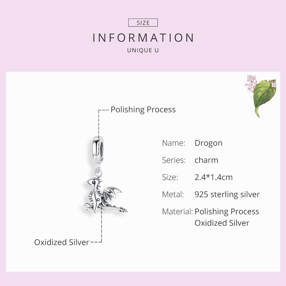925 Sterling Silver Drogon Dinosaur Charm For Diy Bracelets
