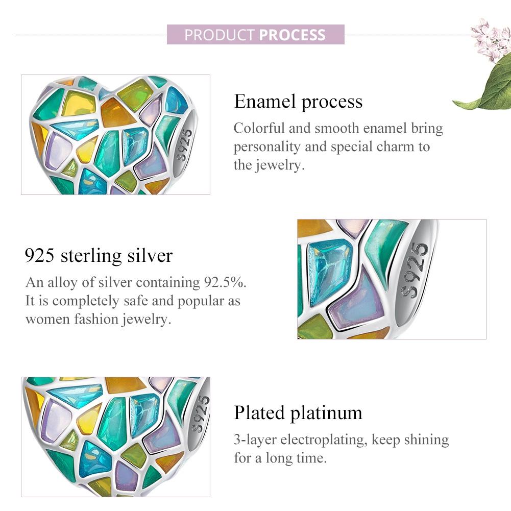 925 Sterling Silver Colorful Heart Beads For Diy Bracelets & Necklaces