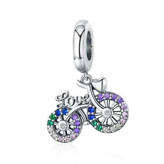925 Sterling Silver Bicycle Pendant With Zircon Beads For Diy Bracelets Style - Pendant