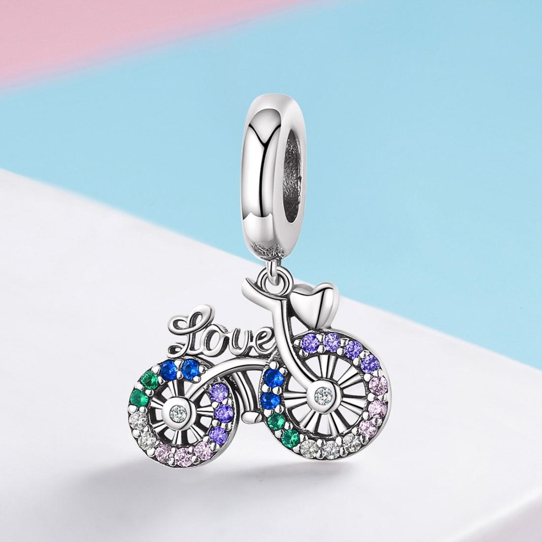 925 Sterling Silver Bicycle Pendant With Zircon Beads For Diy Bracelets Style - Pendant