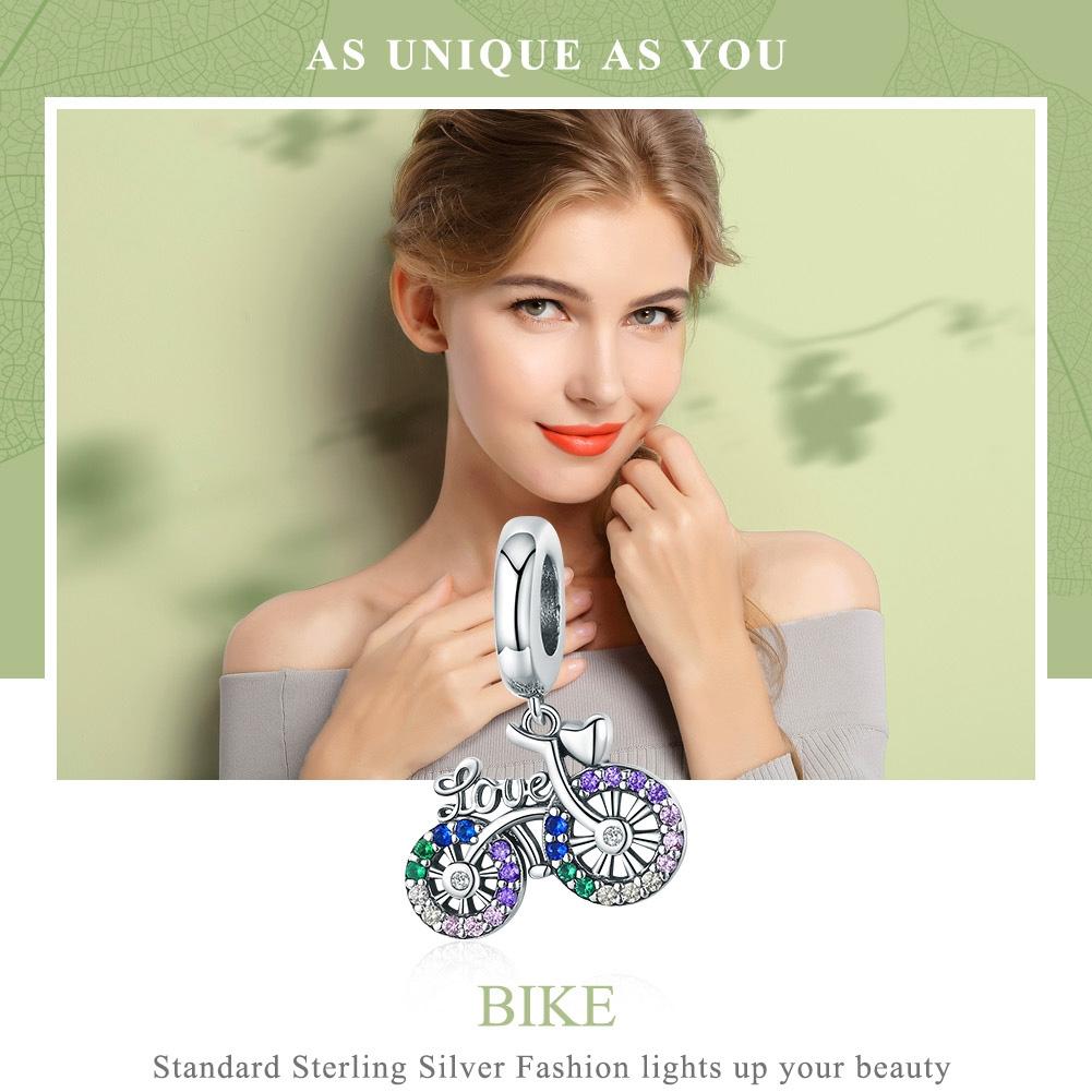 925 Sterling Silver Bicycle Pendant With Zircon Beads For Diy Bracelets Style - Pendant