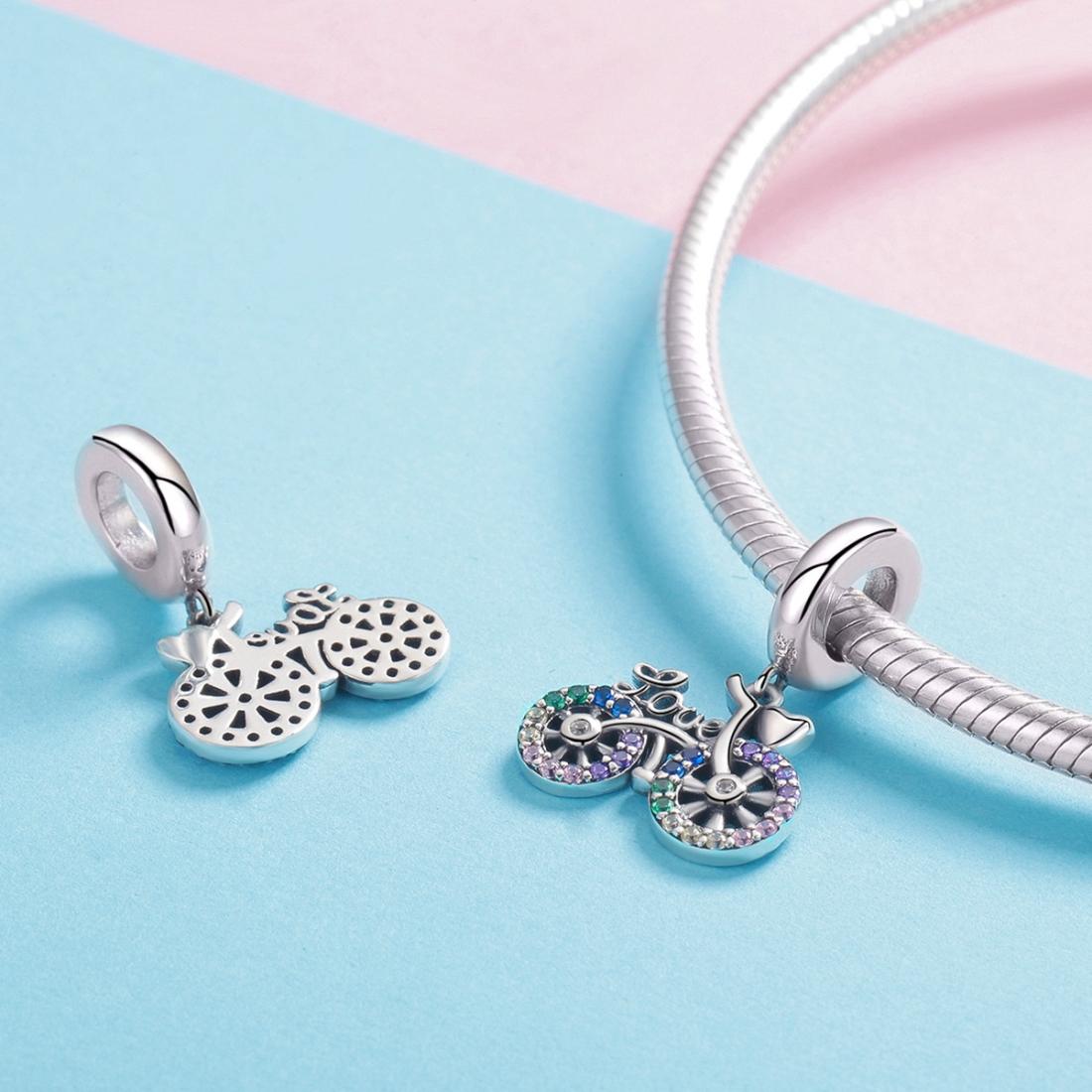 925 Sterling Silver Bicycle Pendant With Zircon Beads For Diy Bracelets Style - Pendant