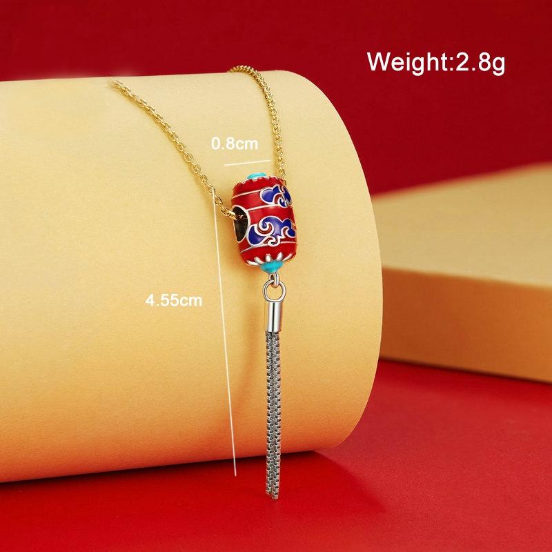 925 Sterling Silver Red Lantern Bracelet With Auspicious Clouds Bead