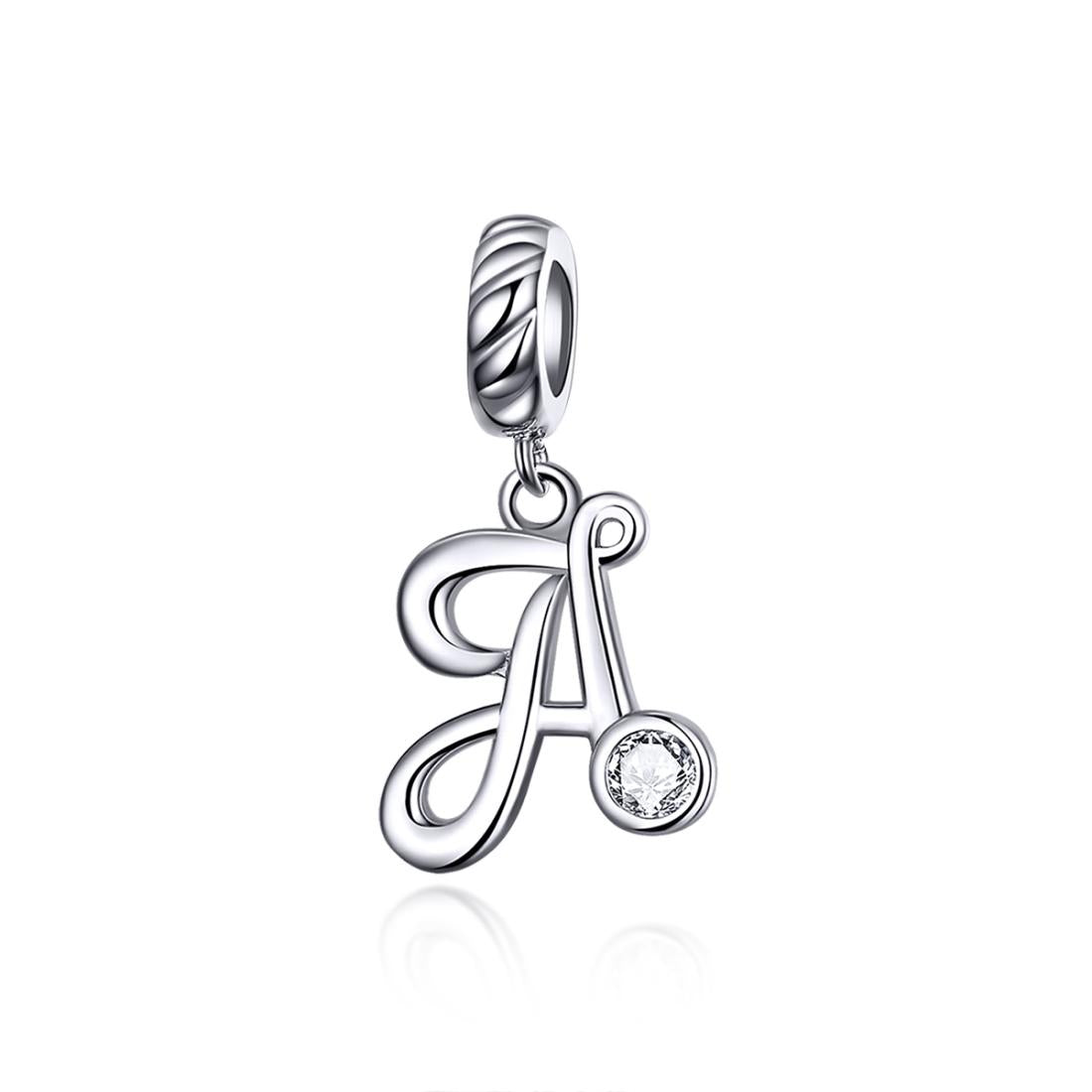 925 Sterling Silver Personalized Letter Pendant For Diy Bracelets And Necklaces Style - A