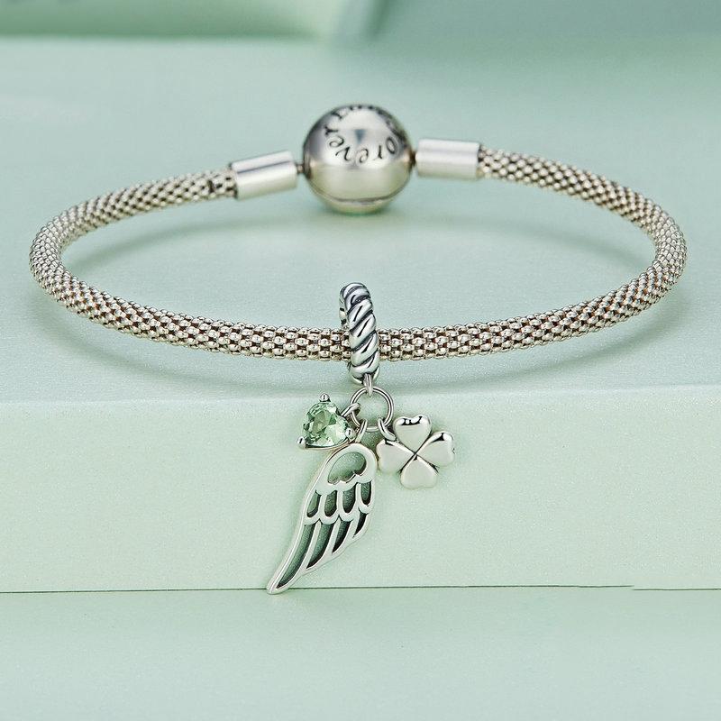 925 Sterling Silver Zircon Clover Bracelet With Hollow Wings