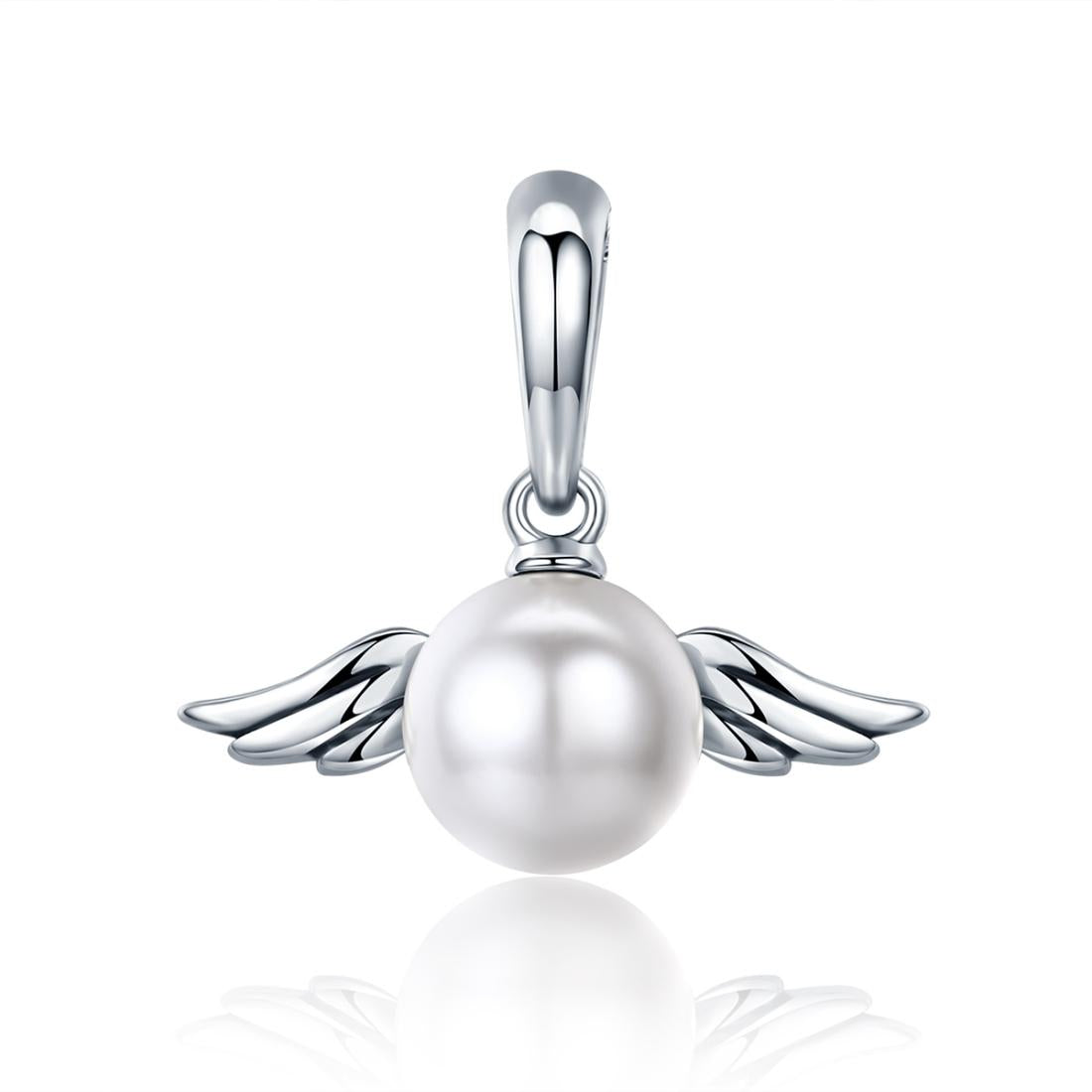 925 Sterling Silver Angel Wing Pendant With Shell Bead Charm For Diy Bracelets Style - Pendent