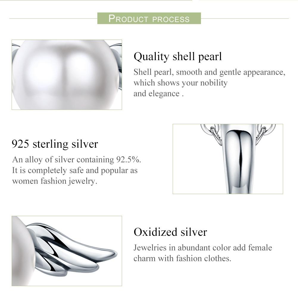925 Sterling Silver Angel Wing Pendant With Shell Bead Charm For Diy Bracelets Style - Pendent
