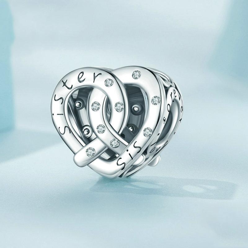 925 Sterling Silver Hollow Heart Sister Bracelet Beaded