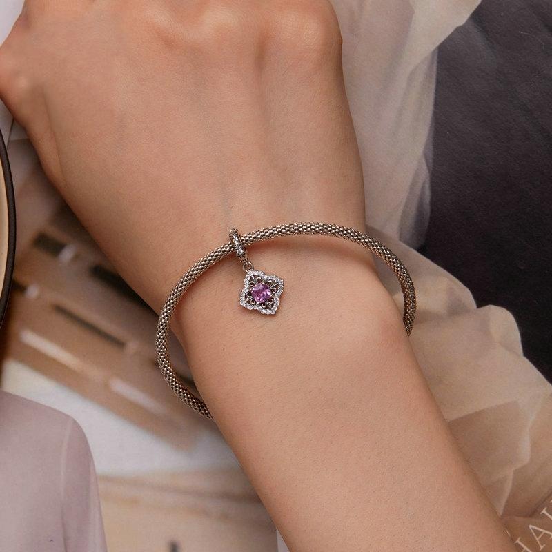 925 Sterling Silver Red Zircon Bracelet Pendant