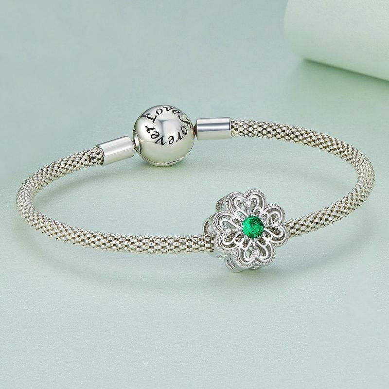 925 Sterling Silver Four Leaf Clover Beaded Bracelet