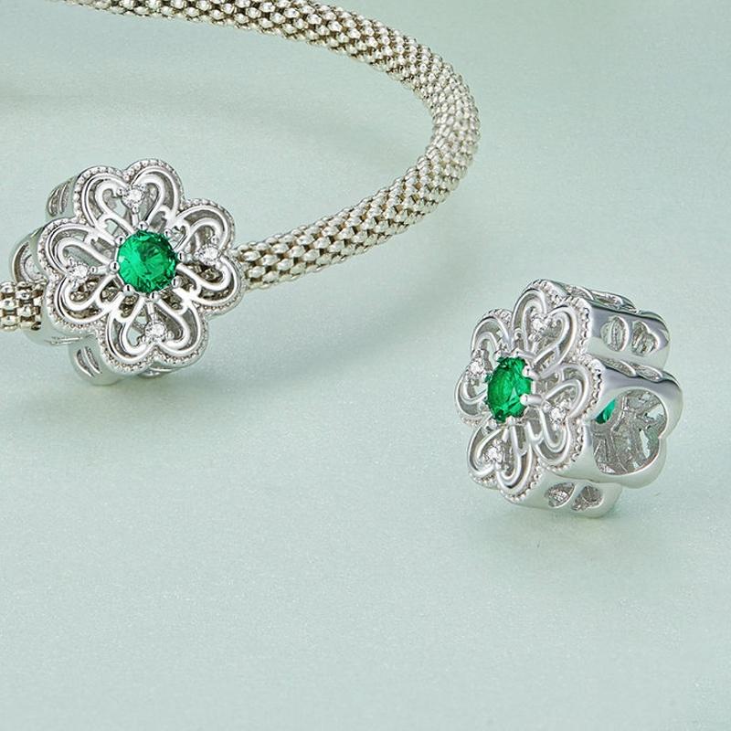 925 Sterling Silver Four Leaf Clover Beaded Bracelet