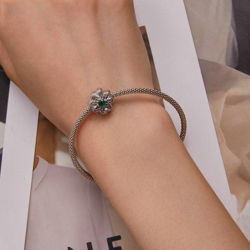 925 Sterling Silver Four Leaf Clover Beaded Bracelet