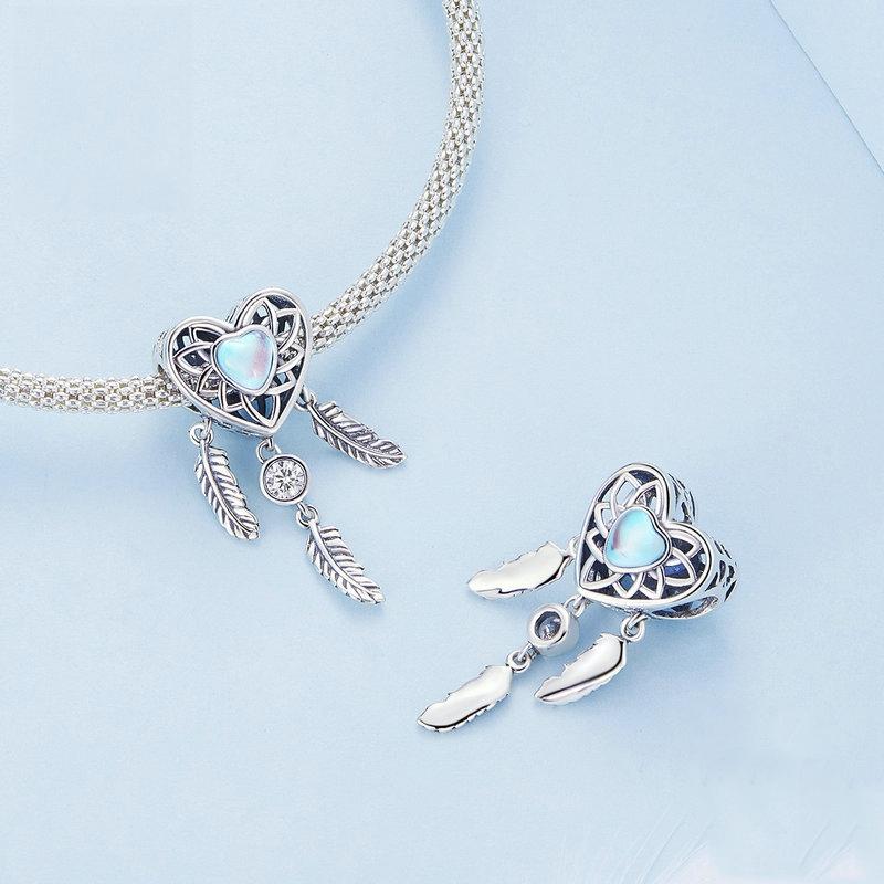 925 Sterling Silver Zircon Heart Dreamcatcher Bracelet