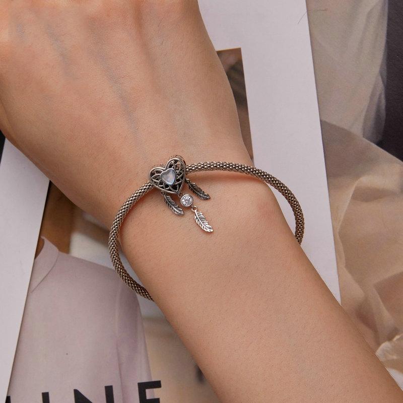 925 Sterling Silver Zircon Heart Dreamcatcher Bracelet