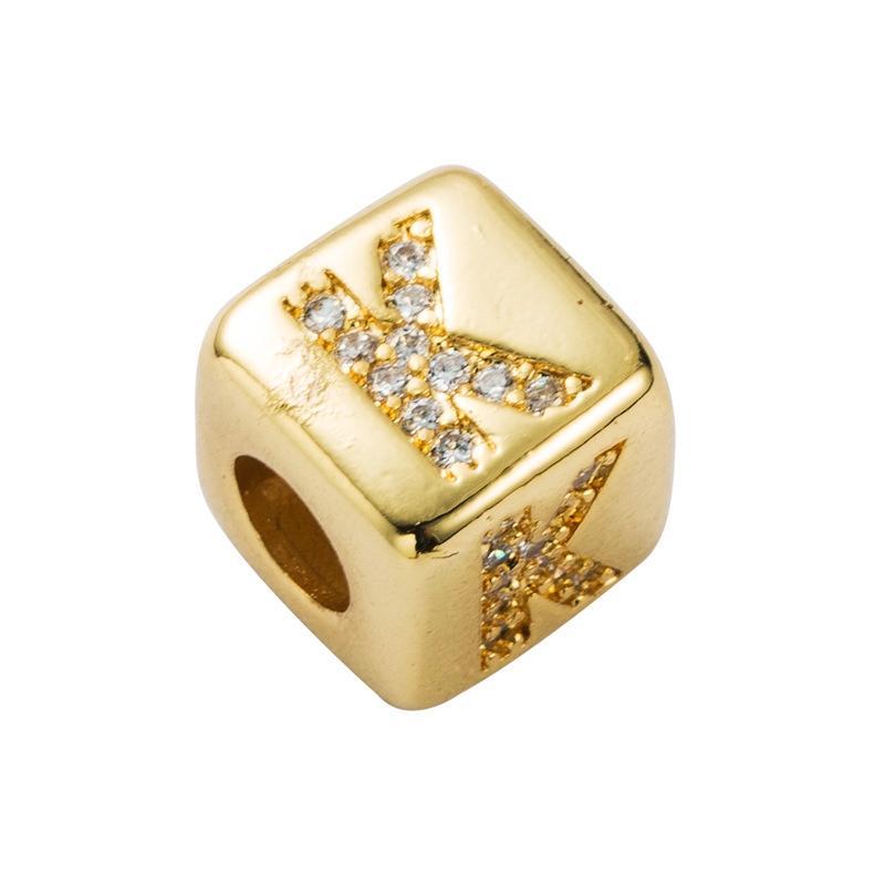 Brass Micro Inlaid Couple Red String Pull Diy Bracelet English Letter Beads Style - K