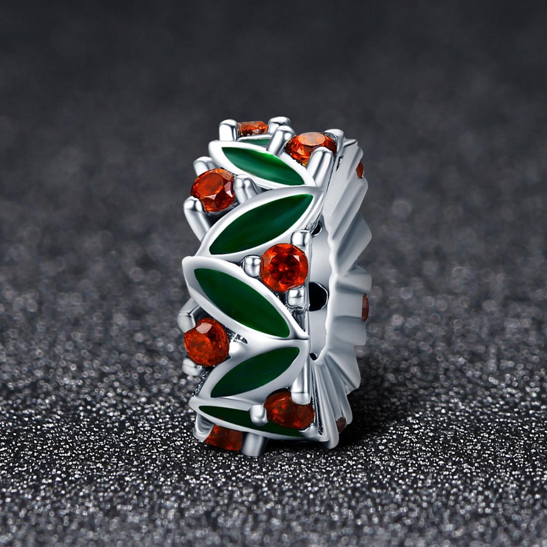 925 Sterling Silver Christmas Leaves Red Gemstone Inlay Accessory
