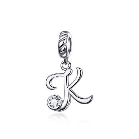 925 Sterling Silver 26 English Letter Pendant For Diy Bracelet Or Necklace Style - K