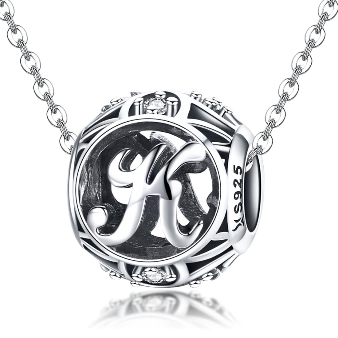 925 Sterling Silver 26 English Letter Beads For Diy Bracelets & Necklaces Style - K