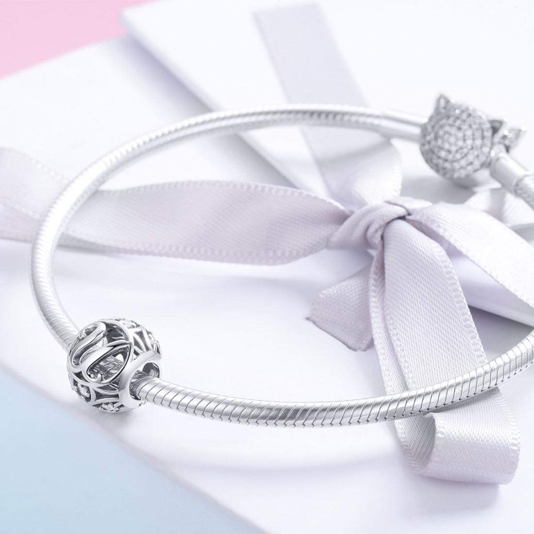 925 Sterling Silver Personalized Letter Beads For Diy Bracelets & Necklaces Style - U