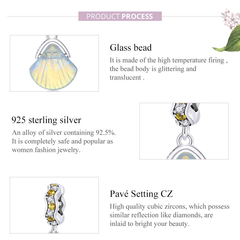 925 Sterling Silver Iridescent Shell Pendant For Diy Bracelet Or Necklace