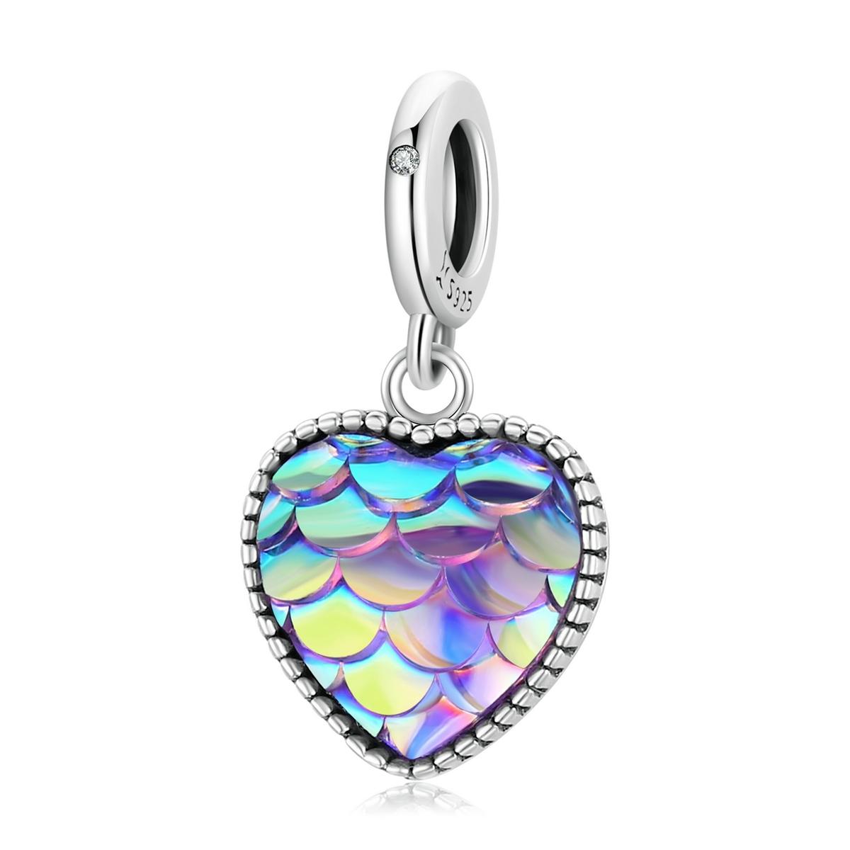 925 Sterling Silver Fish Scale Heart Pendant For Diy Bracelets & Necklaces