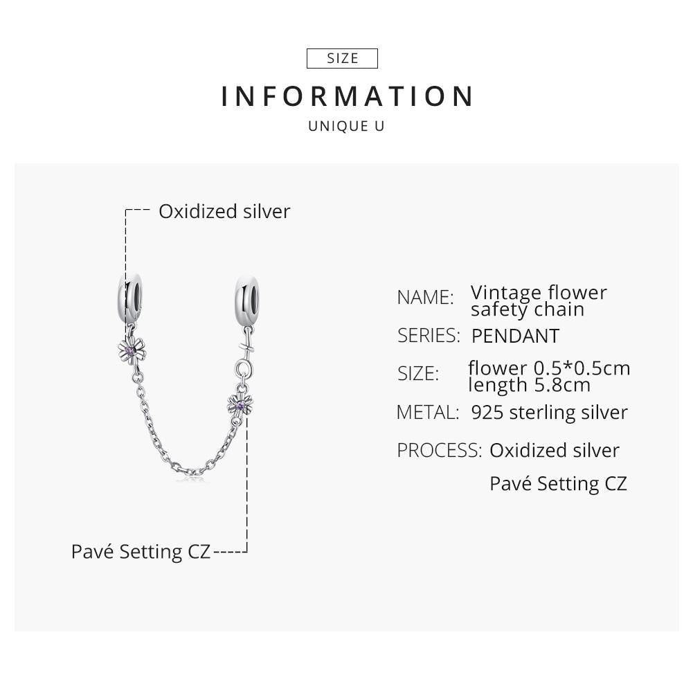 925 Sterling Silver Flower Safety Chain For Diy Bracelets & Necklaces