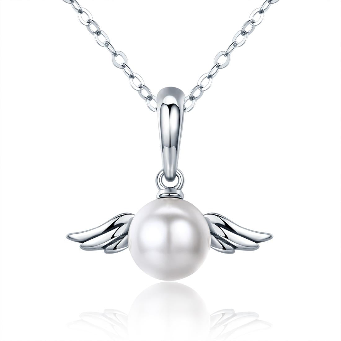 925 Sterling Silver Angel Wing Pendant With Shell Bead Charm For Diy Bracelets Style - Pendent + Necklace