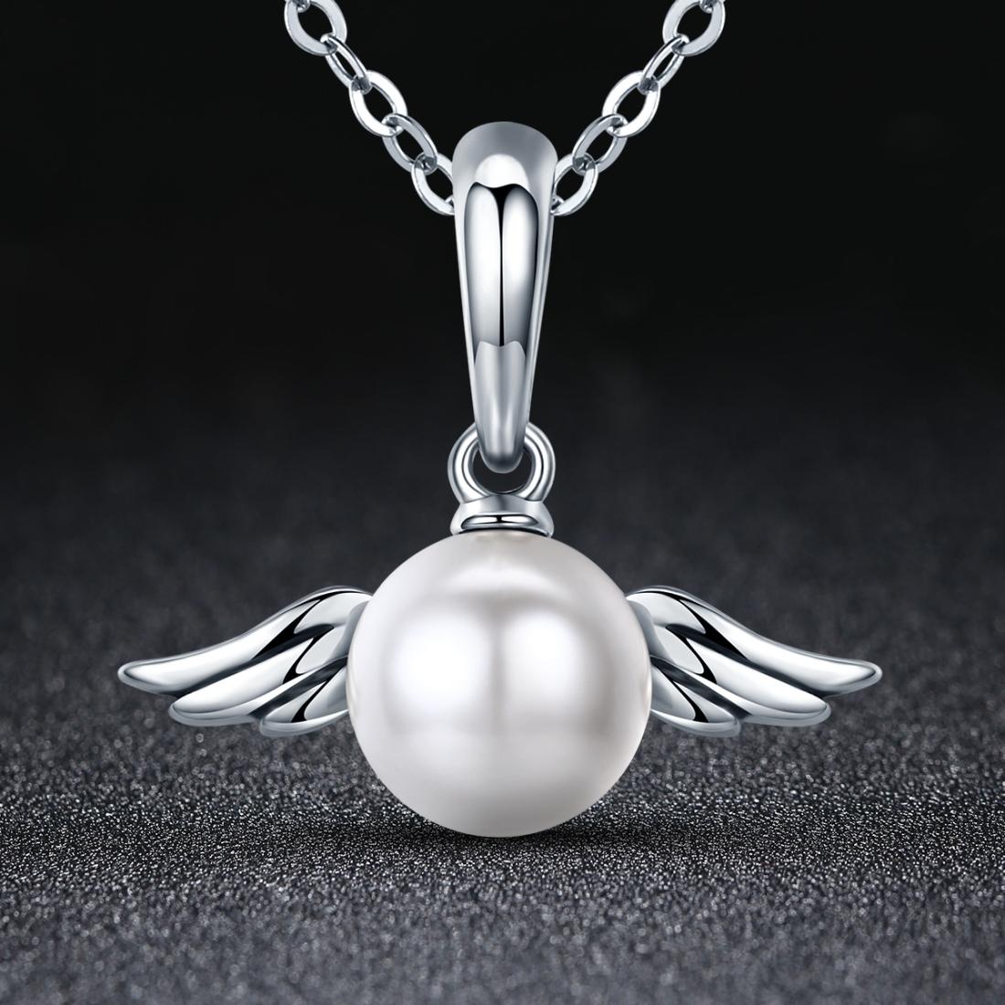 925 Sterling Silver Angel Wing Pendant With Shell Bead Charm For Diy Bracelets Style - Pendent + Necklace