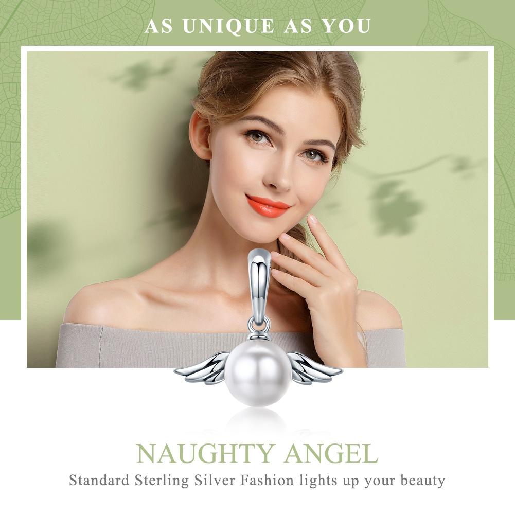 925 Sterling Silver Angel Wing Pendant With Shell Bead Charm For Diy Bracelets Style - Pendent + Necklace