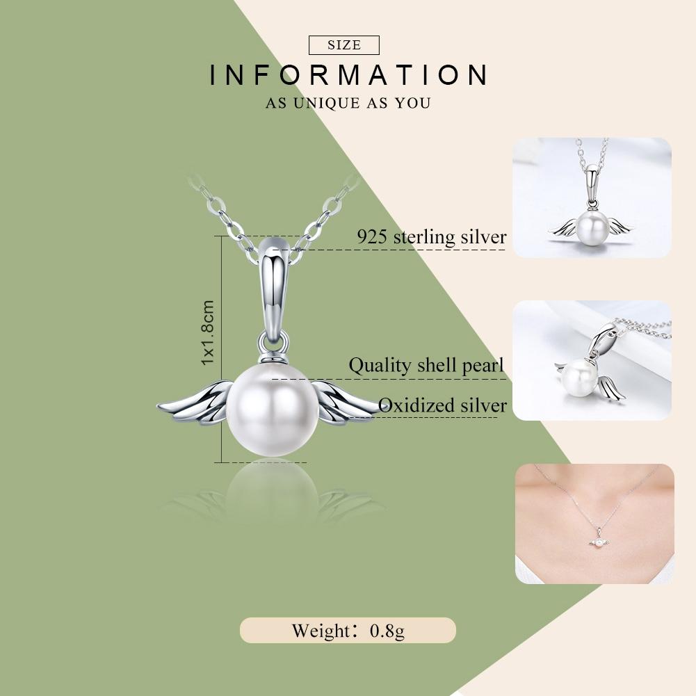 925 Sterling Silver Angel Wing Pendant With Shell Bead Charm For Diy Bracelets Style - Pendent + Necklace