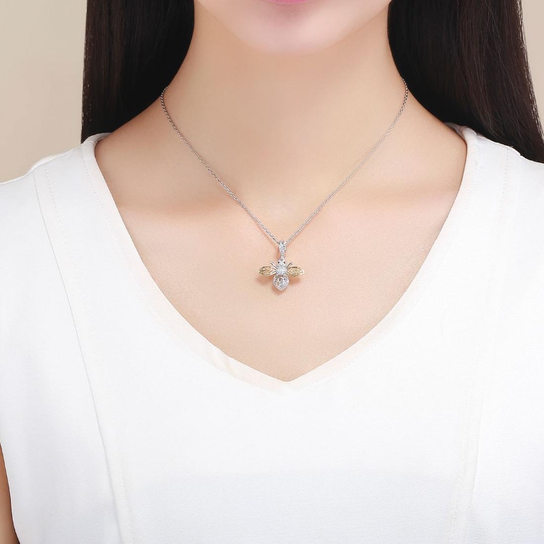 925 Sterling Silver Bee Zircon Pendant Necklace Diy Lady Style - Pendent + Necklace