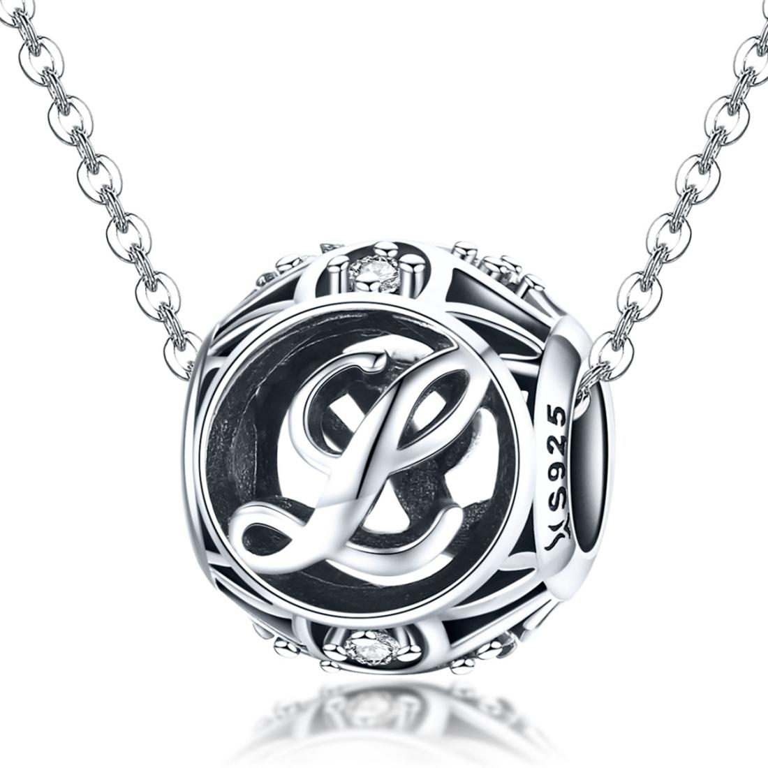 925 Sterling Silver 26 English Letter Beads For Diy Bracelets & Necklaces Style - L